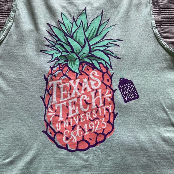 Texas Tech Pineapple Good Vibes Mint Green Tank Top Size Large - Picture 6 of 7